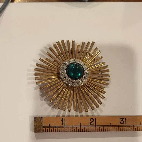 Mid-Century Undulating Atomic Starburst Style Gold Tone & Rhinestone Brooch - Picture 5 of 5